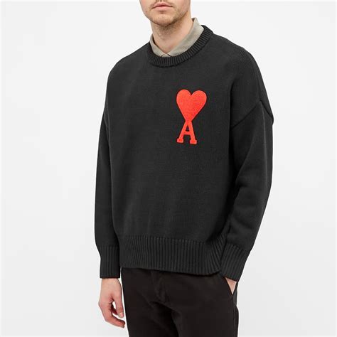 PRADA Men's Chest Heart Crewneck Knit Black Italy Size 44 